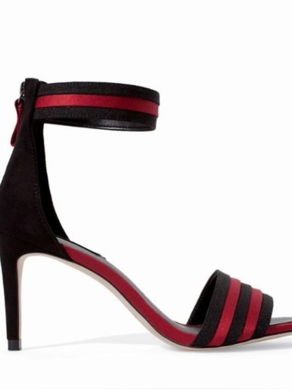 Zara Black and Red Ankle-Strap Stiletto Sandals